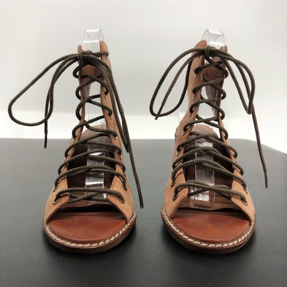 Jeffrey Campbell x Free People Minimal Taupe Lace Up Peep Toe Heeled Sandals - Picture 4 of 14